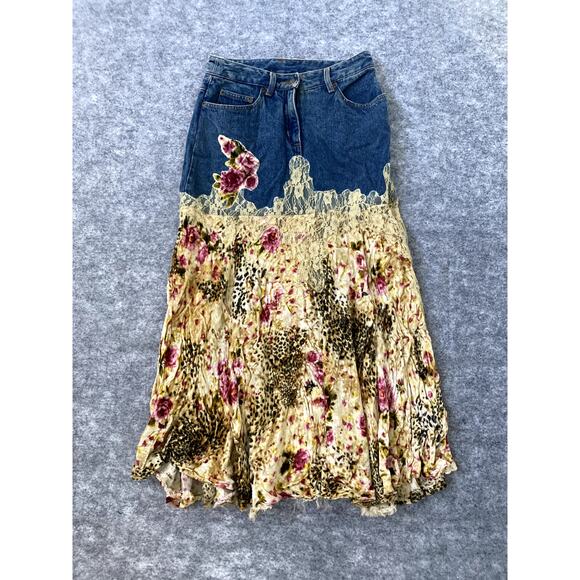 Vintage Y2K Jean dress Jeanology womens size 4 90s denim lace boho indie - Picture 1 of 6